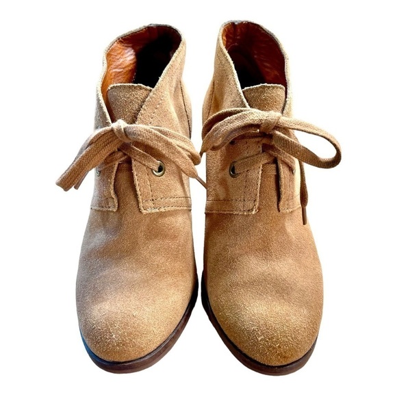 LUCKY BRAND, WOMENS, TRENDY, SWAY WEDGE BOOTIES. CAMEL COLOR LEATHER. SIZE 7M - Picture 4 of 7